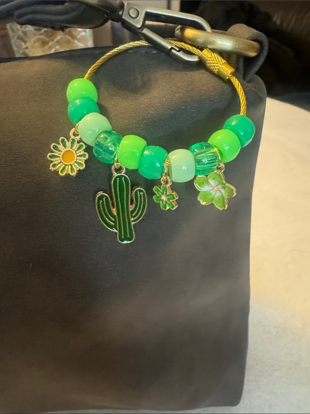 Green Beaded Cactus Charm